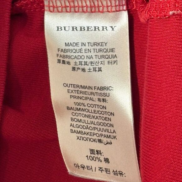 Burberry Brit y2K Preppy Red 3/4 Sleeve Tee Nova Check Cuff 100% Cotton sz XL - Picture 10 of 10
